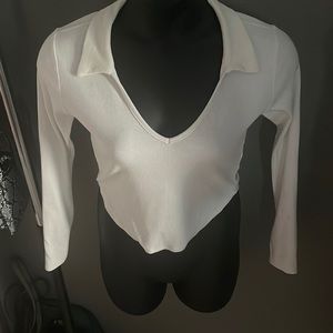 White collared v cut shirt